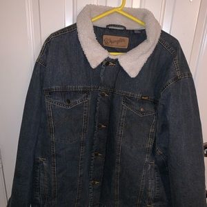 Wrangler Denim Western Jacket Sherpa Fleece Lined Men's Size Large Vintage